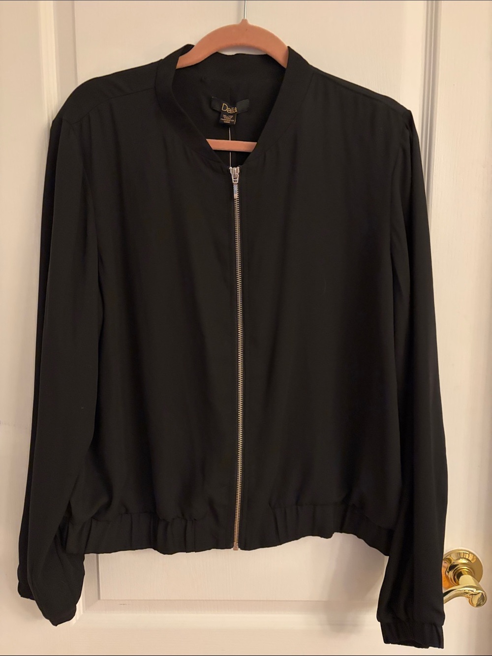 Dalia Black Bomber Jacket with Front Zip